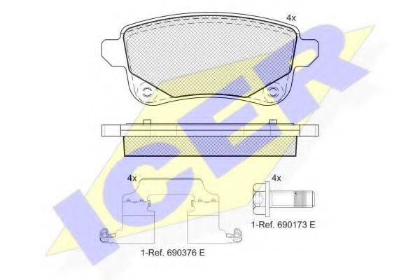 Комплект гальмівних колодок, дискове гальмо 182222 ICER