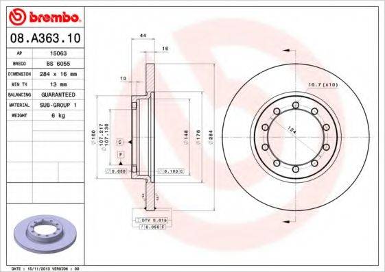 гальмівний диск 08.A363.10 BREMBO