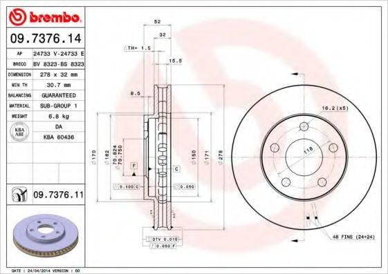 гальмівний диск 09.7376.11 BREMBO