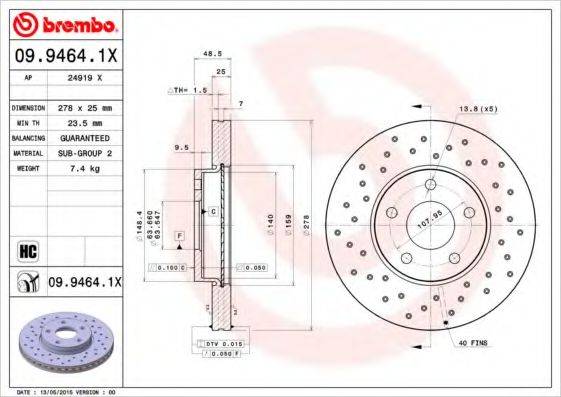 гальмівний диск 09.9464.1X BREMBO