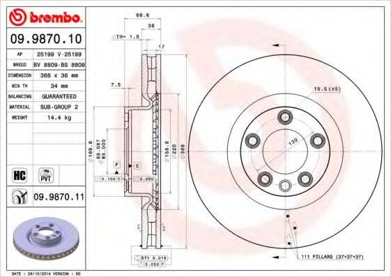 гальмівний диск 09.9870.11 BREMBO